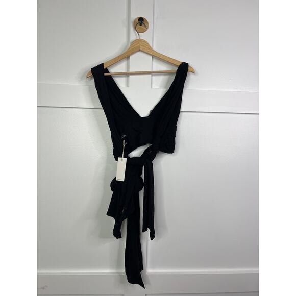 NWT Just Bee Queen Plunge V-Neck Sara Crop Top Cotton Blend in Black - Picture 6 of 7